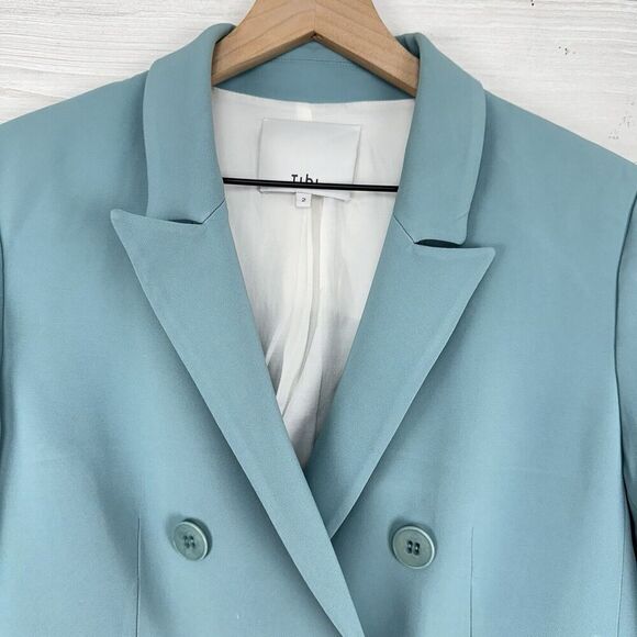 Tibi Steward Oversized Double Breasted Blazer Size 2 Seafoam Green Stretch Crepe - Picture 4 of 16